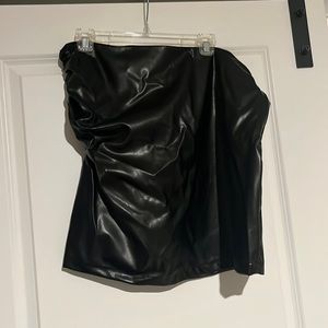 Black rouched leather mini